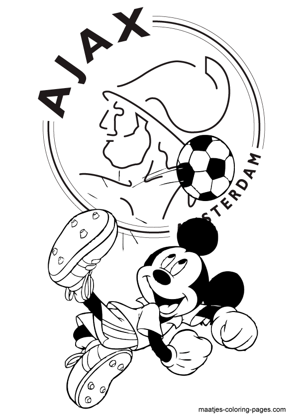 Mickey Mouse voetbalt bij Ajax kleurplaat