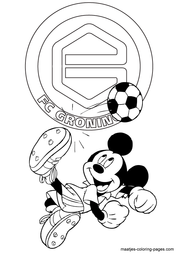 Mickey Mouse voetbalt bij FC Groningen kleurplaat