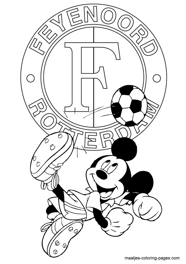 Mickey Mouse voetbalt bij Feyenoord kleurplaat