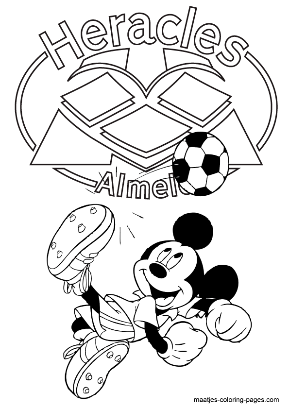 Mickey Mouse voetbalt bij Heracles kleurplaat