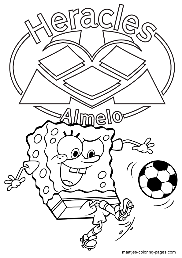 SpongeBob SquarePants voetbalt bij Heracles kleurplaat