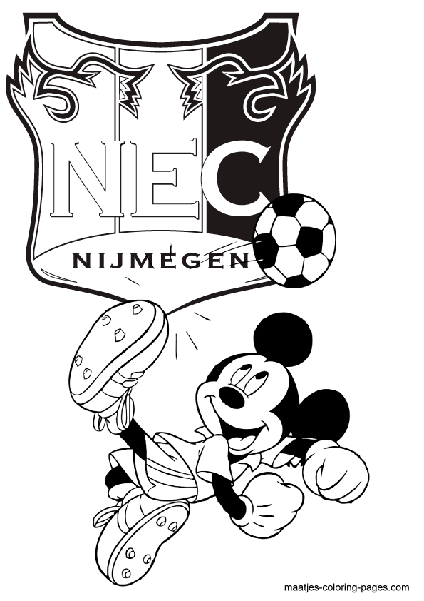 Mickey Mouse voetbalt bij NEC kleurplaat