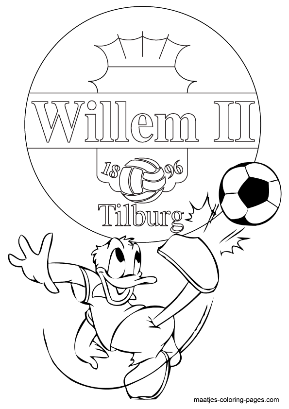 Donald Duck voetbalt bij Willem II kleurplaat