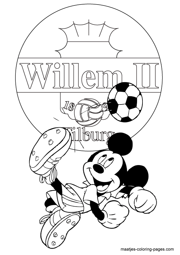 Mickey Mouse voetbalt bij Willem II kleurplaat