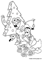 Spongebob as christmas tree and Donald Duck throwing christmas presents