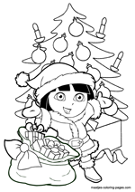 Dora the Explorer as Santa Claus under the christmas tree