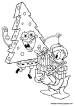 Spongebob as christmas tree and Donald Duck with christmas presents